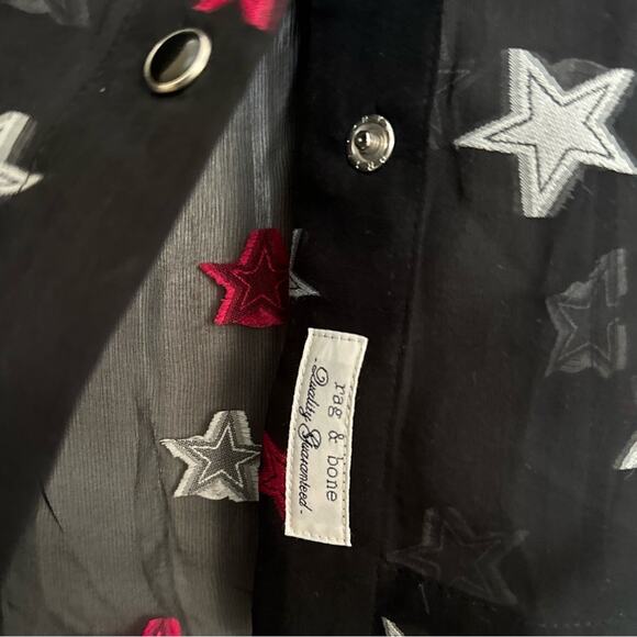Rag & Bone Shirt Pearson Black Star Embroidered Silk Long Sleeve Button Up XS - Picture 5 of 6